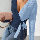 Prive cardigan cruzado con bloqueo de color y nudo frontal, para otono/invierno