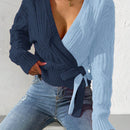 Prive cardigan cruzado con bloqueo de color y nudo frontal, para otono/invierno