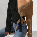 Prive cardigan cruzado con bloqueo de color y nudo frontal, para otono/invierno