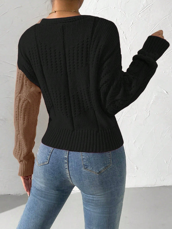 Prive cardigan cruzado con bloqueo de color y nudo frontal, para otono/invierno
