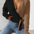 Prive cardigan cruzado con bloqueo de color y nudo frontal, para otono/invierno