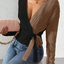 Prive cardigan cruzado con bloqueo de color y nudo frontal, para otono/invierno
