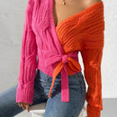 Prive cardigan cruzado con bloqueo de color y nudo frontal, para otono/invierno