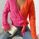Prive cardigan cruzado con bloqueo de color y nudo frontal, para otono/invierno
