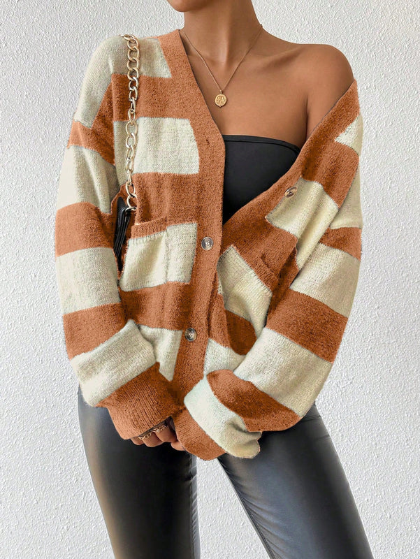 Essnce nuevo cardigan de mujer de punto de imitacion de vison cachemira a rayas, para otono/invierno