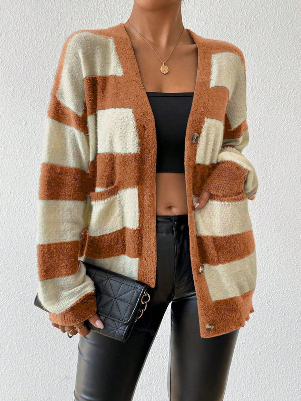Essnce nueva moda sueter de lana de imitacion de vison con rayas para mujer, otono/invierno