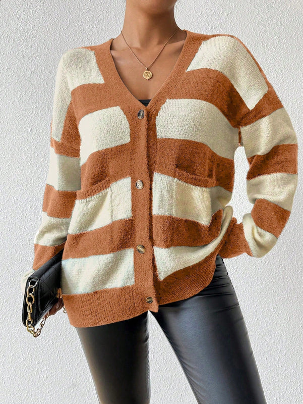 Essnce nueva moda sueter de lana de imitacion de vison con rayas para mujer, otono/invierno