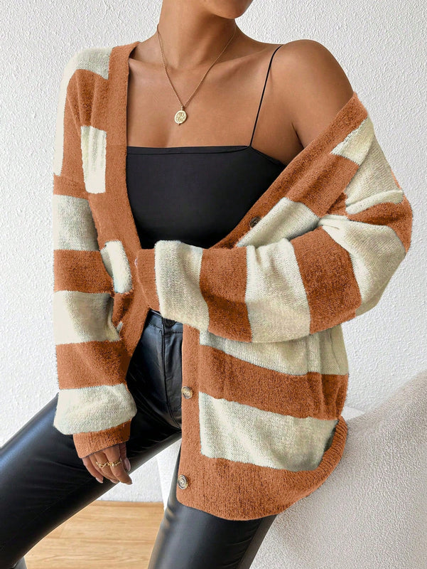 Essnce nuevo cardigan de mujer de punto de imitacion de vison cachemira a rayas, para otono/invierno
