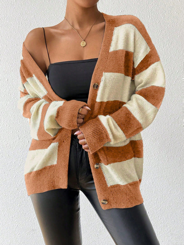 Essnce nuevo cardigan de mujer de punto de imitacion de vison cachemira a rayas, para otono/invierno
