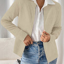 Essnce cardigan casual de mangas raglan con cierre delantero de cremallera, de unicolor, para otono/invierno