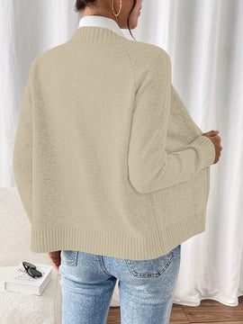 Essnce cardigan casual de mangas raglan con cierre delantero de cremallera, de unicolor, para otono/invierno