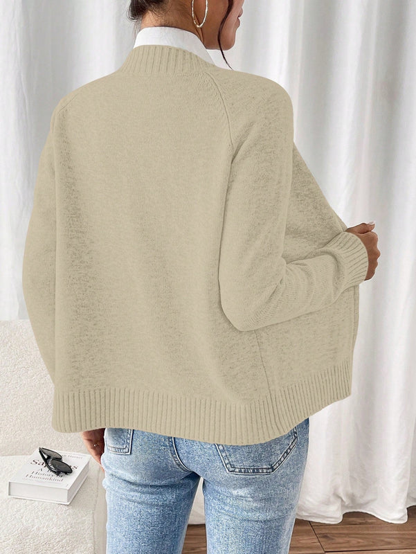 Essnce cardigan casual de mangas raglan con cierre delantero de cremallera, de unicolor, para otono/invierno