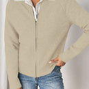 Essnce cardigan casual de mangas raglan con cierre delantero de cremallera, de unicolor, para otono/invierno