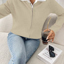 Essnce cardigan casual de mangas raglan con cierre delantero de cremallera, de unicolor, para otono/invierno