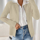 Essnce cardigan casual de mangas raglan con cierre delantero de cremallera, de unicolor, para otono/invierno