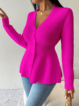Lune cardigan elegante de mujer con cuello en v, cintura cenida y volantes en el bajo