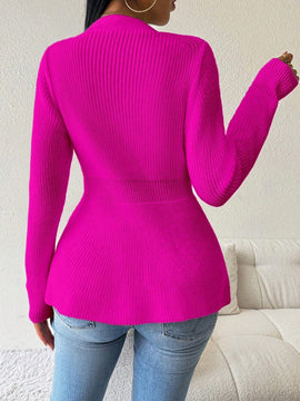 Lune cardigan elegante de mujer con cuello en v, cintura cenida y volantes en el bajo