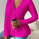 Lune cardigan elegante de mujer con cuello en v, cintura cenida y volantes en el bajo