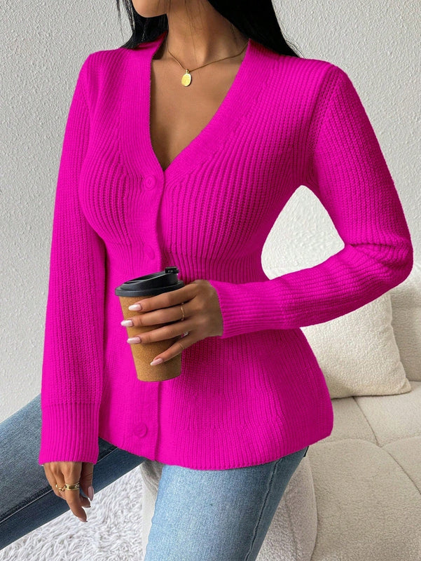 Lune cardigan elegante de mujer con cuello en v, cintura cenida y volantes en el bajo