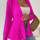 Lune cardigan elegante de mujer con cuello en v, cintura cenida y volantes en el bajo