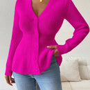 Lune cardigan elegante de mujer con cuello en v, cintura cenida y volantes en el bajo