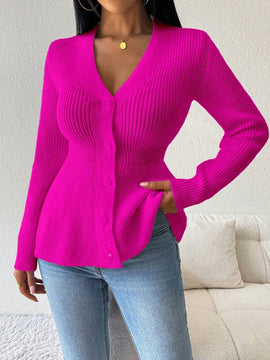Lune cardigan elegante de mujer con cuello en v, cintura cenida y volantes en el bajo