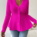 Lune cardigan elegante de mujer con cuello en v, cintura cenida y volantes en el bajo