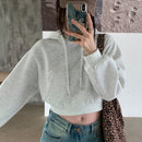 Dazy sudadera con capucha corta de unicolor informal para mujer, de manga larga, para otono/invierno