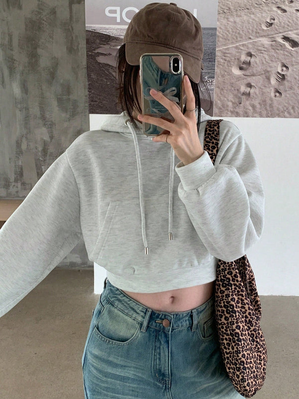 Dazy sudadera con capucha corta de unicolor informal para mujer, de manga larga, para otono/invierno