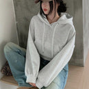 Dazy sudadera con capucha corta de unicolor informal para mujer, de manga larga, para otono/invierno