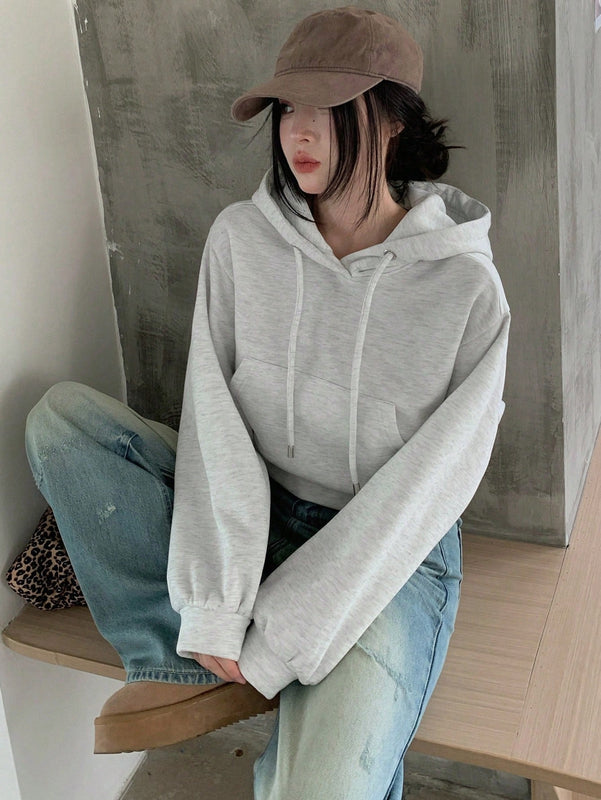 Dazy sudadera con capucha corta de unicolor informal para mujer, de manga larga, para otono/invierno