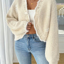 Clasi cardigan casual de punto con cuello en v y botones al frente de manga larga para mujer
