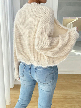 Clasi cardigan casual de punto con cuello en v y botones al frente de manga larga para mujer