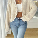 Clasi cardigan casual de punto con cuello en v y botones al frente de manga larga para mujer