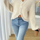 Clasi cardigan casual de punto con cuello en v y botones al frente de manga larga para mujer