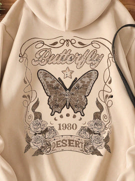 Essnce sudadera holgada de mujer con estampado de letras y mariposas de manga larga, para otono/invierno