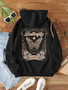 Essnce sudadera holgada de mujer con estampado de letras y mariposas de manga larga, para otono/invierno