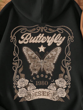 Essnce sudadera holgada de mujer con estampado de letras y mariposas de manga larga, para otono/invierno