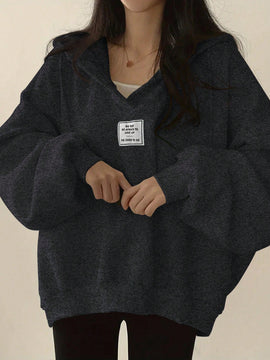 Ezwear sudadera con capucha de manga larga informal con estampado de letra, hombros caidos y cordon, para otono