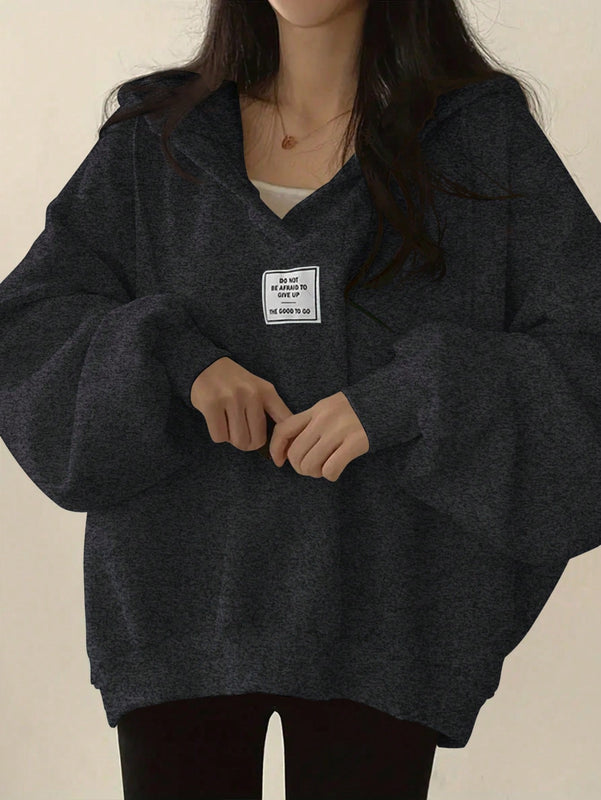 Ezwear sudadera con capucha de manga larga informal con estampado de letra, hombros caidos y cordon, para otono