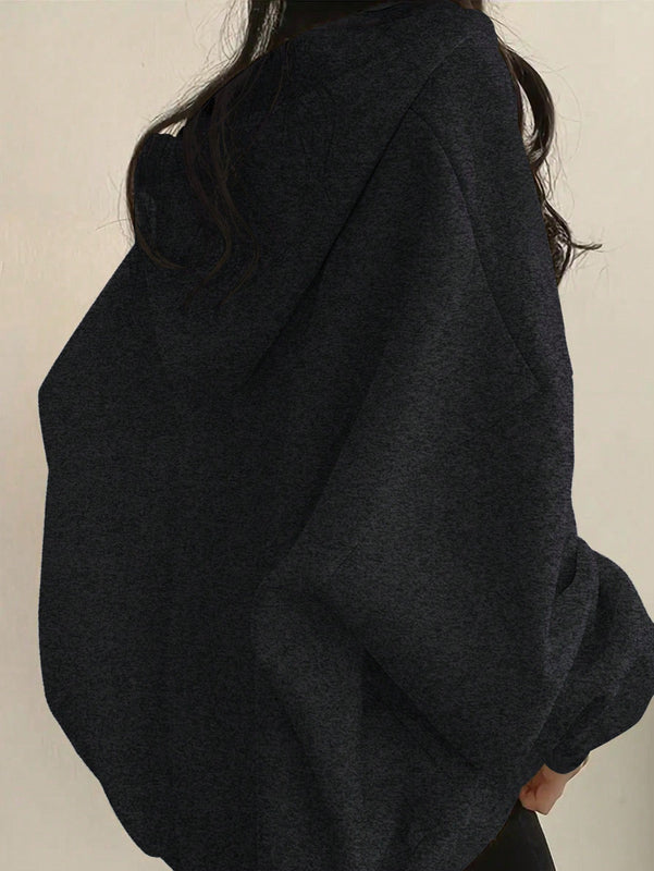 Ezwear sudadera con capucha de manga larga informal con estampado de letra, hombros caidos y cordon, para otono