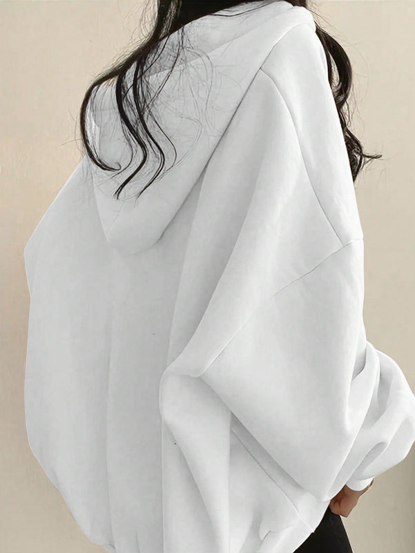 Ezwear sudadera con capucha de manga larga informal con estampado de letra, hombros caidos y cordon, para otono