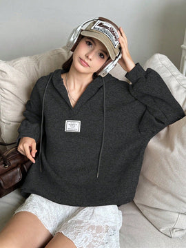 Ezwear sudadera con capucha de manga larga informal con estampado de letra, hombros caidos y cordon, para otono