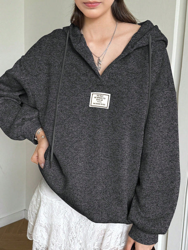 Ezwear sudadera con capucha de manga larga informal con estampado de letra, hombros caidos y cordon, para otono