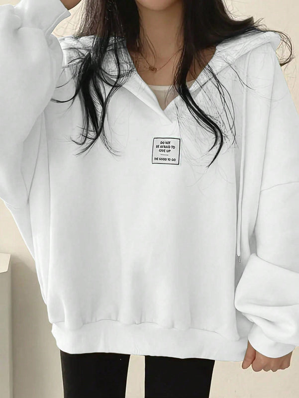 Ezwear sudadera con capucha de manga larga informal con estampado de letra, hombros caidos y cordon, para otono