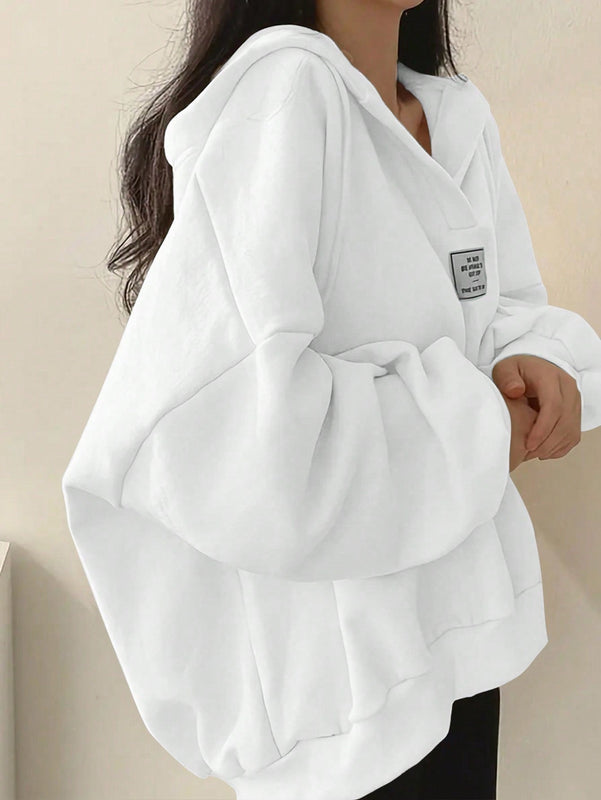 Ezwear sudadera con capucha de manga larga informal con estampado de letra, hombros caidos y cordon, para otono