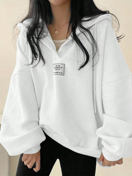 Ezwear sudadera con capucha de manga larga informal con estampado de letra, hombros caidos y cordon, para otono