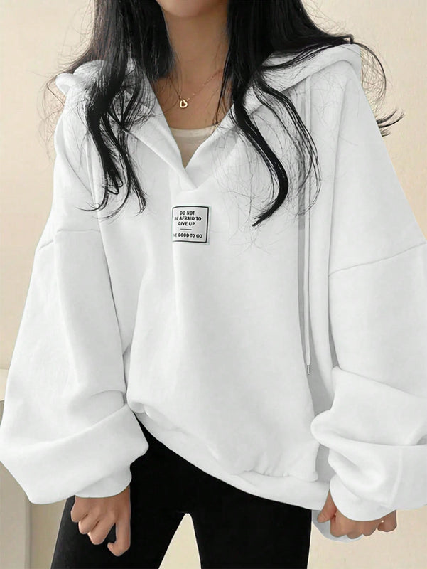 Ezwear sudadera con capucha de manga larga informal con estampado de letra, hombros caidos y cordon, para otono