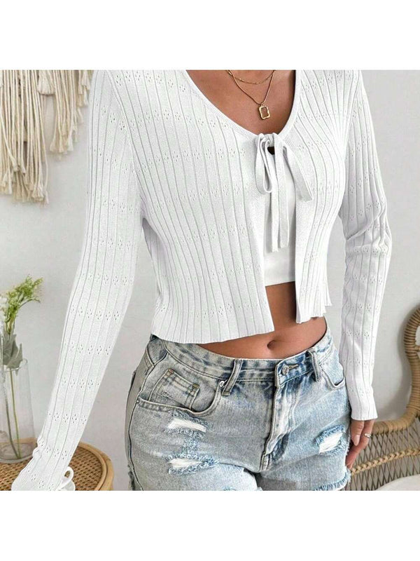 Cardigan de punto ligero con lazo en la parte delantera para mujer, moderno, de material suave y transpirable para una comodidad durante todo el dia, perfecto para ocasiones informales o elegantes