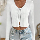 Cardigan de punto ligero con lazo en la parte delantera para mujer, moderno, de material suave y transpirable para una comodidad durante todo el dia, perfecto para ocasiones informales o elegantes